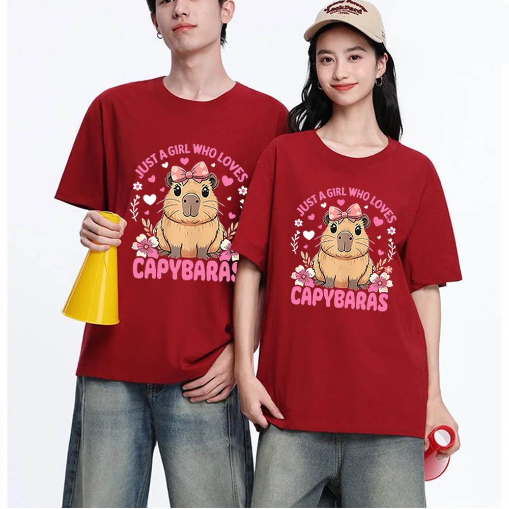 Capybara Girl Graphic Printed T Shirt Breathable Fabric S-XXL Personalized Custom Casual Short Sleeve Tee Aesthetic Unisex Fit D