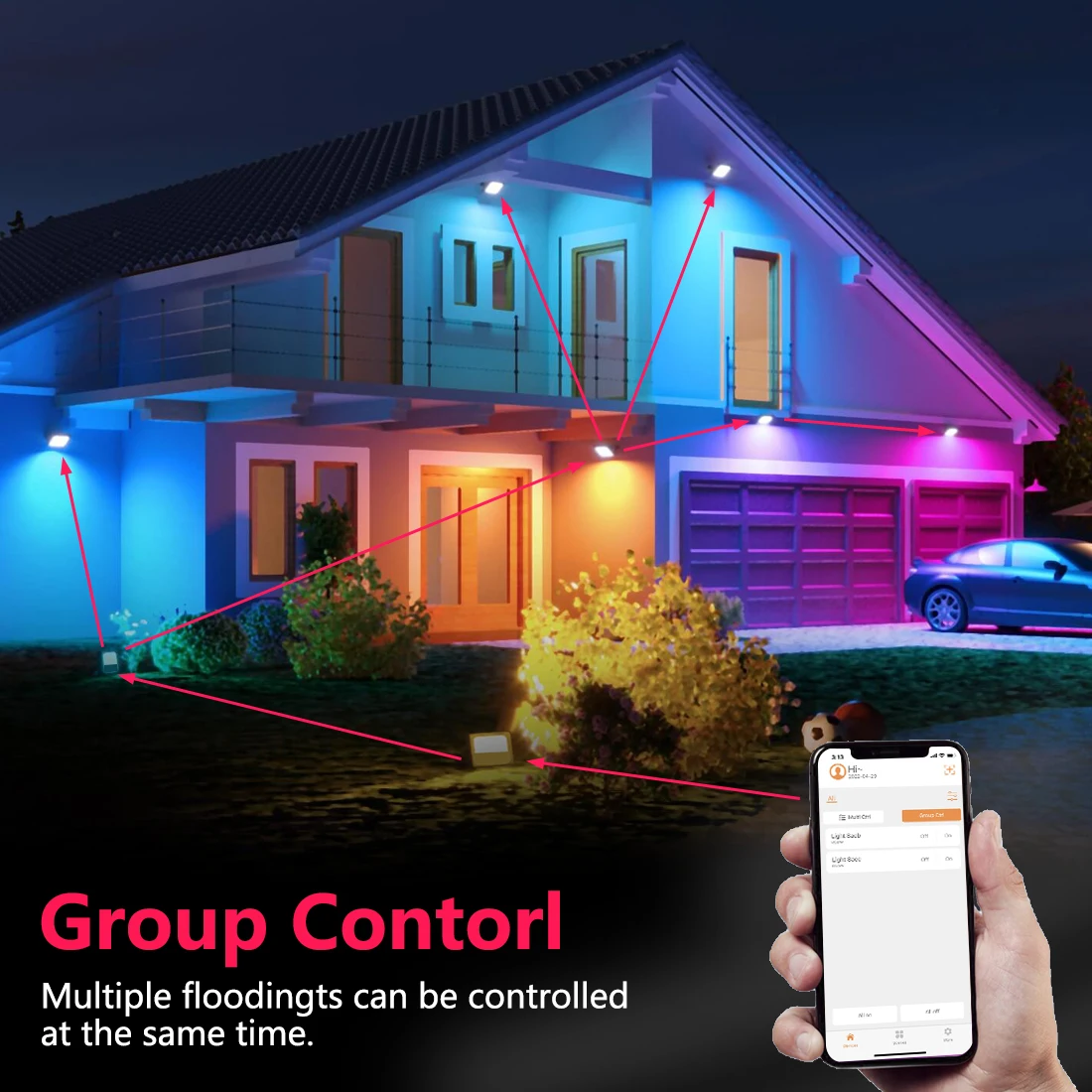 RGB LED Floodlight 30W Bluetooth Outdoor Smart Flood Light 110V 220V IP66 Waterproof Color Changing Spotlight APP Group Control