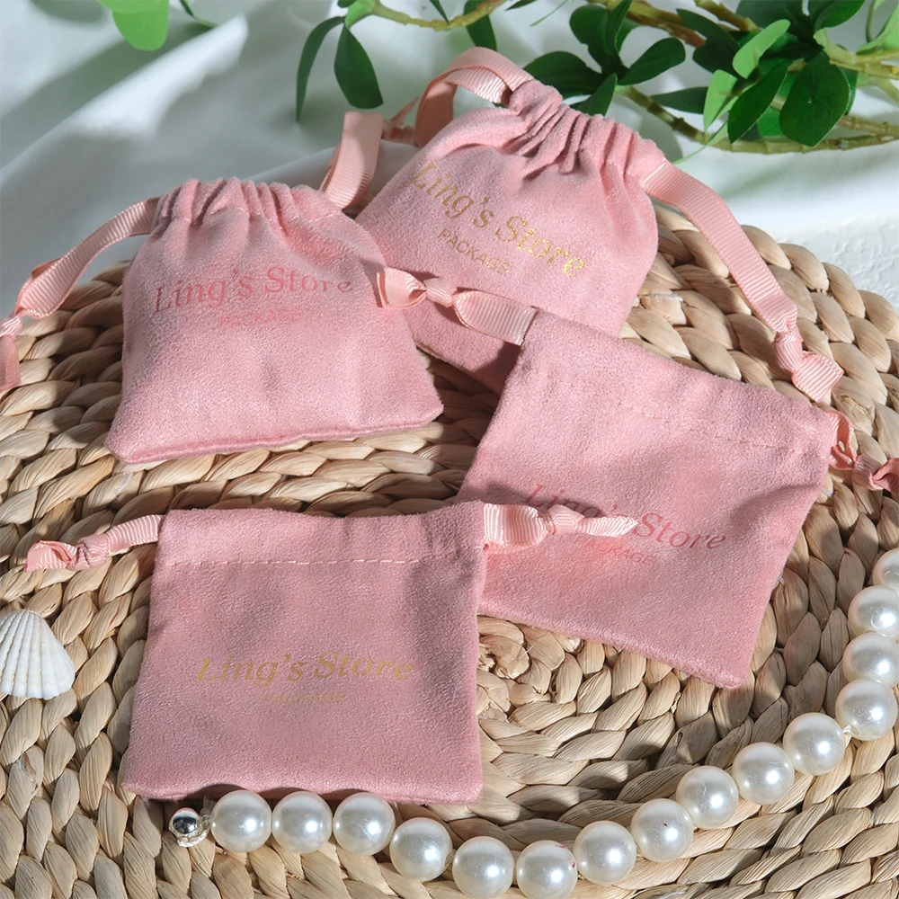 

50Pcs Personalized Jewelry Drawstring Bags Flannel Velvet Ribbon Pouch Wedding Favors Gift Packaging Cosmetic Boutique Organizer