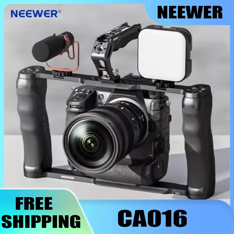 

NEEWER CA016 Универсальная двойная ручная клетка для кроликов, стабилизатор с защитой от сотрясений, подходит для EOS Nikon Panasonic Fuji Sony Vlog Video