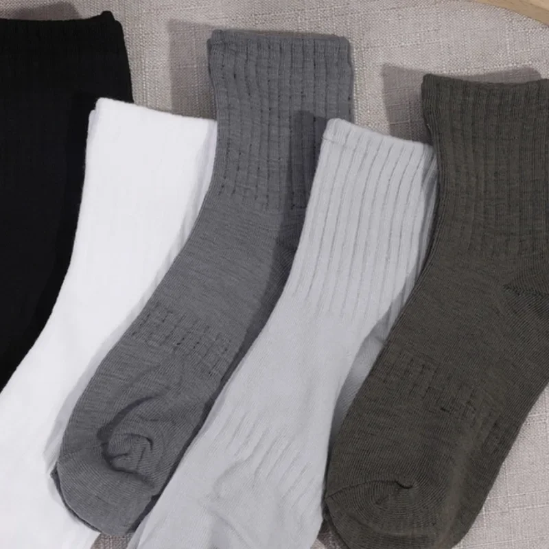 Chaussettes en coton chaud pour hommes, bonneterie élastique, protection des pieds, noir, gris, blanc, tube moyen, course à pied, degré froid, automne, hiver