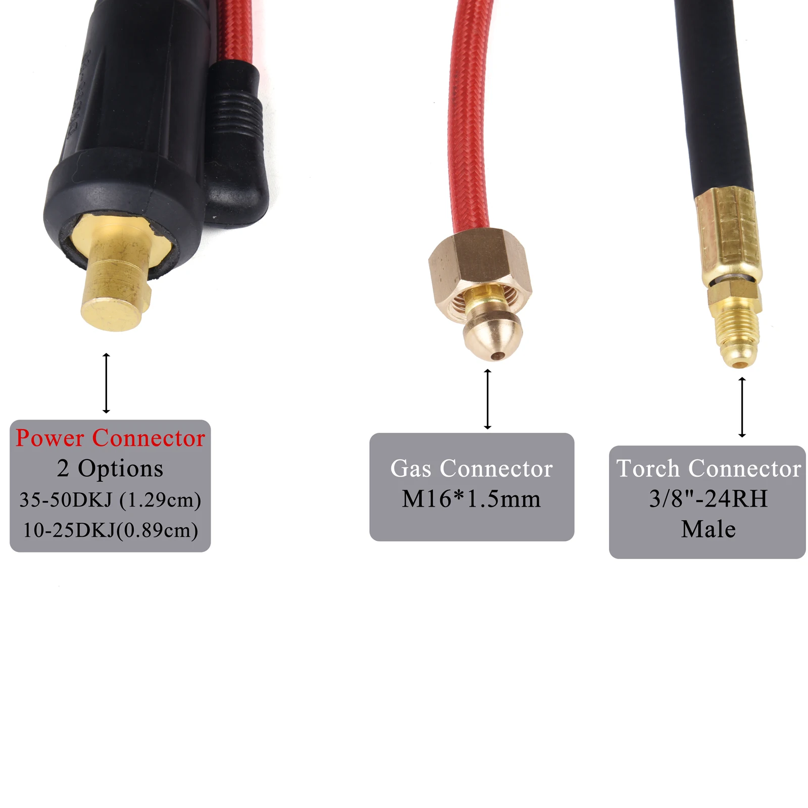 3.8m/7m WP9 WP17 TIG Welding Torch Gas-Electric Integrated Rubber Hose Cable w/DKJ 10-25 35-50 w/ M16*1.5mm Gas Connector