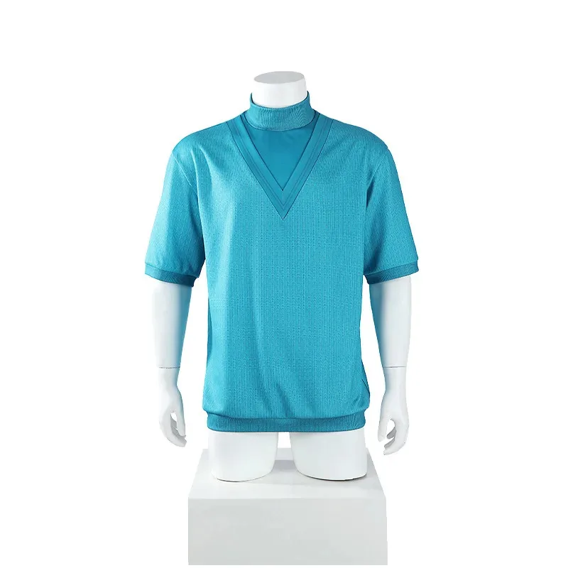 

Steve Costume Blue Top Tshirt Cosplay Set Retro Futuristic Style Role Play Suit Adventure Outfit for Men Boys yi;4