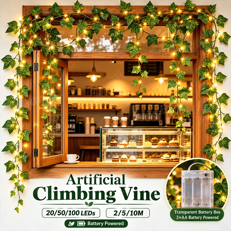 Flexible Bendable Artificial Ivy Vine String Lights Battery Powered DIY Shape LED Leaf Garland Lights for Irregular Space Decor