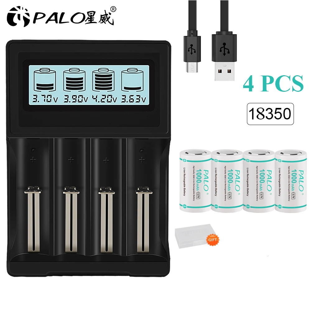 

18350 battery 1000mAh 3.7V Rechargeable Li-ion flashlight battery 3.7V battery charger For 18350 16350 18650 14500 21700 battery