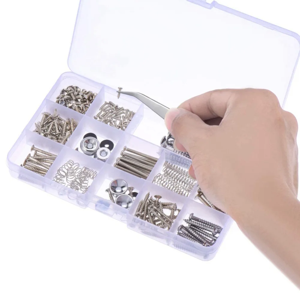 Stainless steel Guitar Screw Kit Guitar Accessories Luthier's Tools 9 Types Guitar Screws Set Plastic Organizer Box