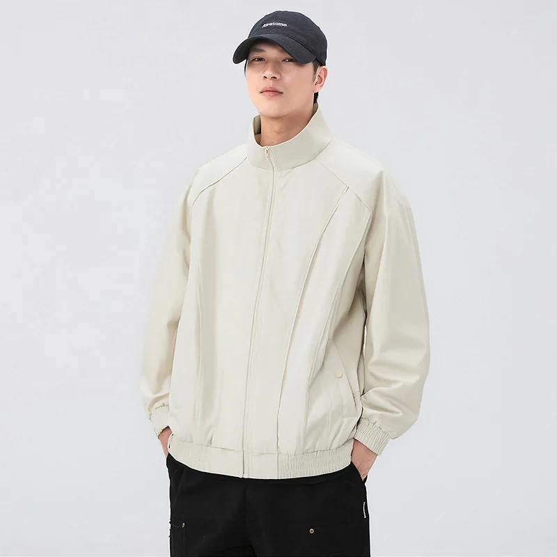 New Men's Stand Collar Jackets Windproof Warm Zip-up Casual Coat Multi-pocket Breathable Soft Fabric Versatile Outdoor Outerwear