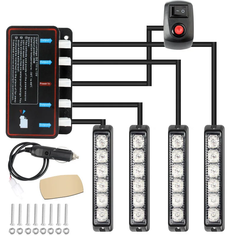 

4 в 1, 24 светодиода, вспышка с защитой от взрыва, предупреждение о радиаторе автомобиля, 4*6 светодиодов, стробоскоп, высокая яркость радиатора