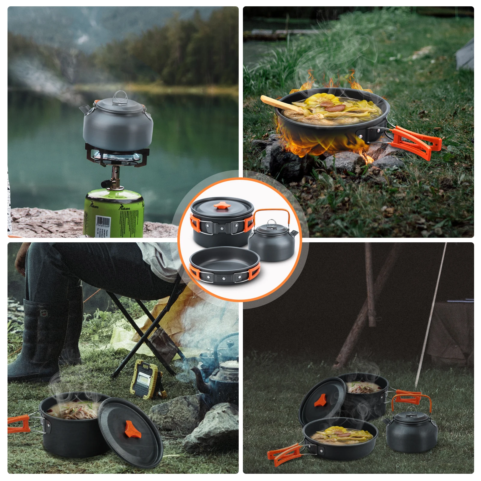 Camping Cooking Set Camping Cookware Set 16pcs Camping Pot pan Set Nesting Camp Cook Set Camping&Hiking Mini cookware Camping Ba