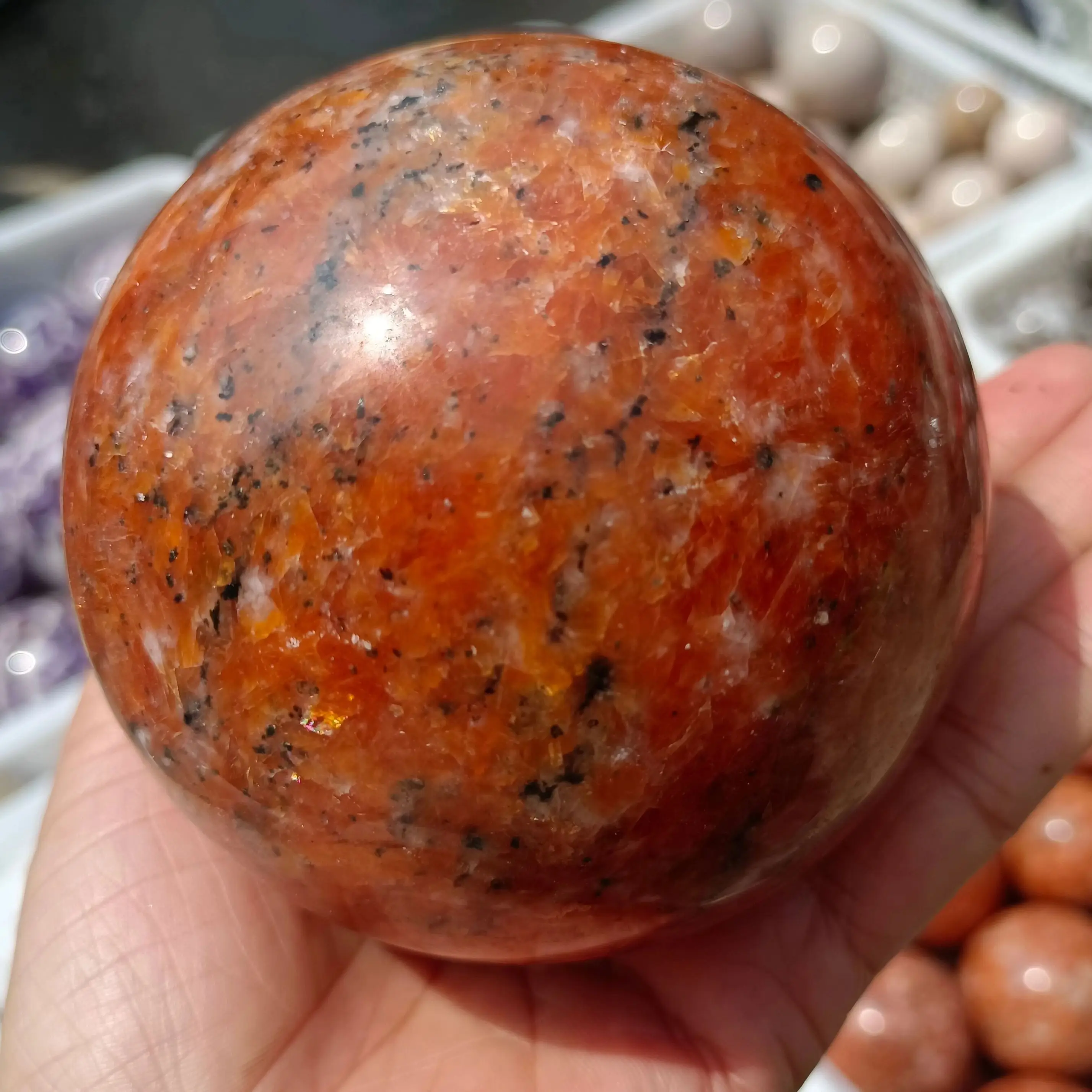 Natural Orange Sunstone Ball, Quartz Crystal, Orange Primordial Stone, Polished, Mineral Reiki, Healing, Wealth, Energy Ball