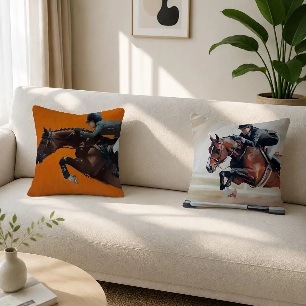 Pattern Rider Horse Painting Cushion Cover Soft Plush Cushion Covers Fluffy Throw Pillow Cases for Sofa Bedroom Home Decor