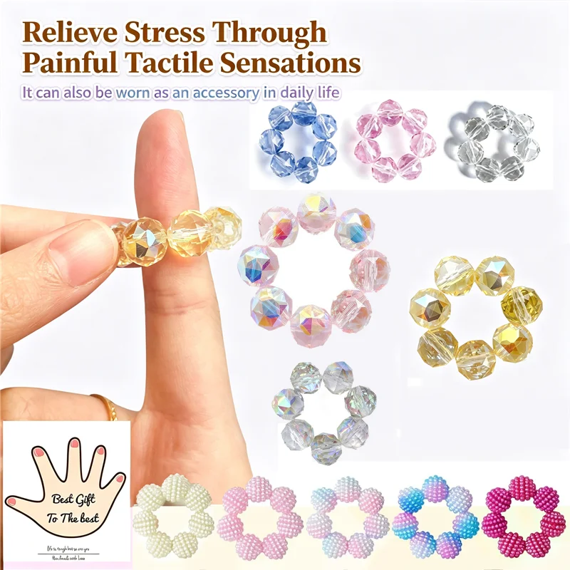 5 Pack Colored Fidget Ring Spiky Bead Sensory Finger Rings Acupressure Hand Massage Stress Anxiety Relief Toy for ADHD Office