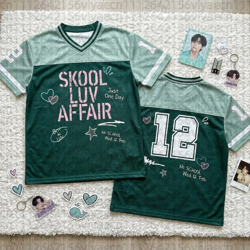 

2026 Unisex Kpop Group Skool Luv Affair Football Jersey T-Shirt Breathable Mesh Short Sleeve Casual Streetwear Family Kids Tees