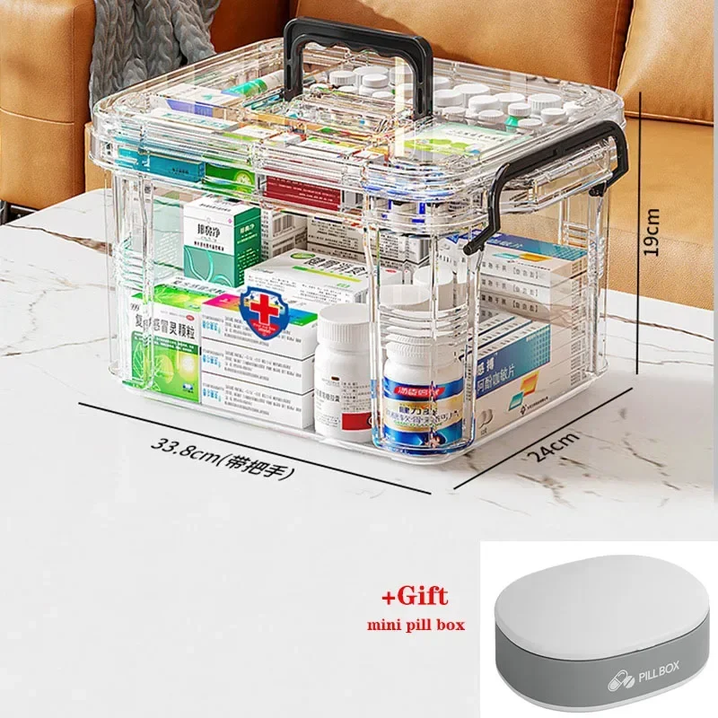 Double Layered Large Transparent Medicine Box, Household Medicine Box, Large Capacity Multifunctional Drug Storage Box