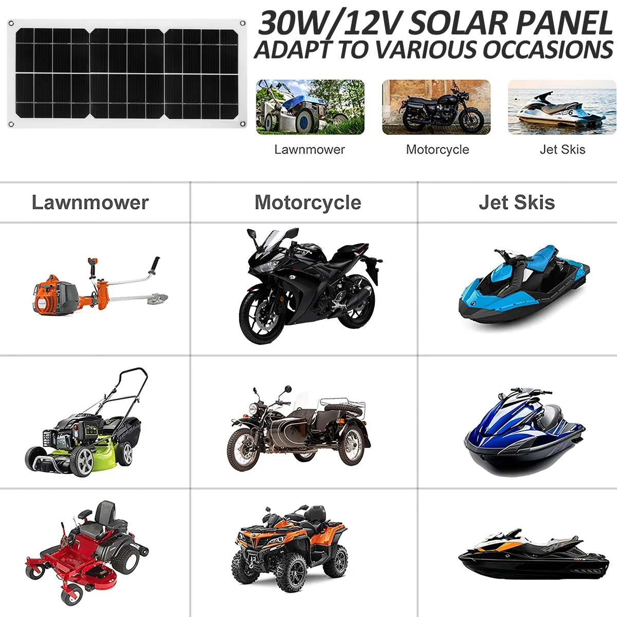 30W Solar Panel 12V Waterproof Solar Cell Portable Solar Charge Phone RV Car MP3 USB Charger Outdoor Battery Supply Suction Cups