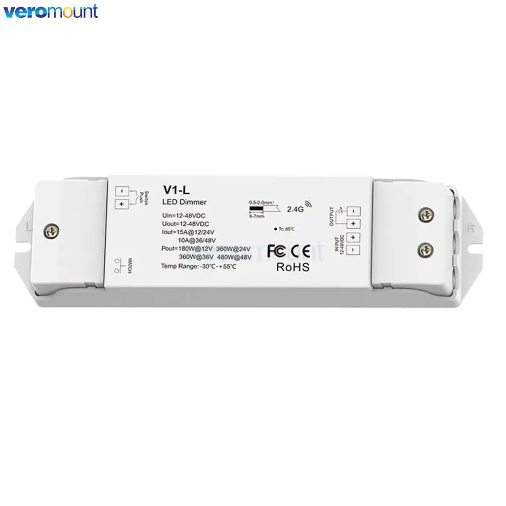 Skydance V1-L LED Dimmer 12V 24V DC 1CH 15A PWM 2.4G RF Wireless Smart Single Color LED Strip Light Dimmer Controller Switch