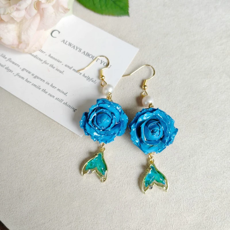 

Unique Fishtail Earrings With Immortal Rose Jewelry Elegant Pink Rose Earrings 2025 Natural Blue Rose Flower Earrings Wholesale