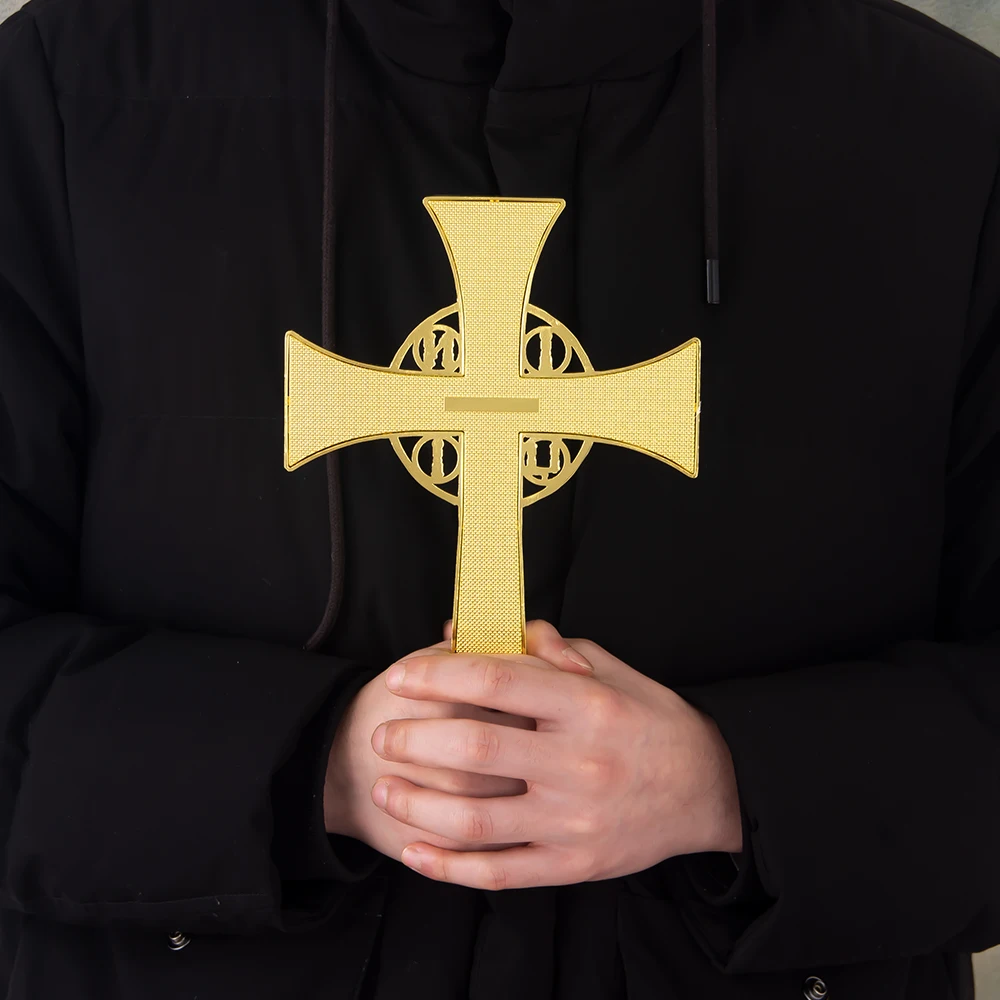 HTISOK Orthodoxes Altarkreuz im Byzantinischen Stil, Vergoldet, Emailliert, Stehendes Jesus-Kruzifix zur Kirchendekoration, Orthodoxes Kreuz – Detail 6