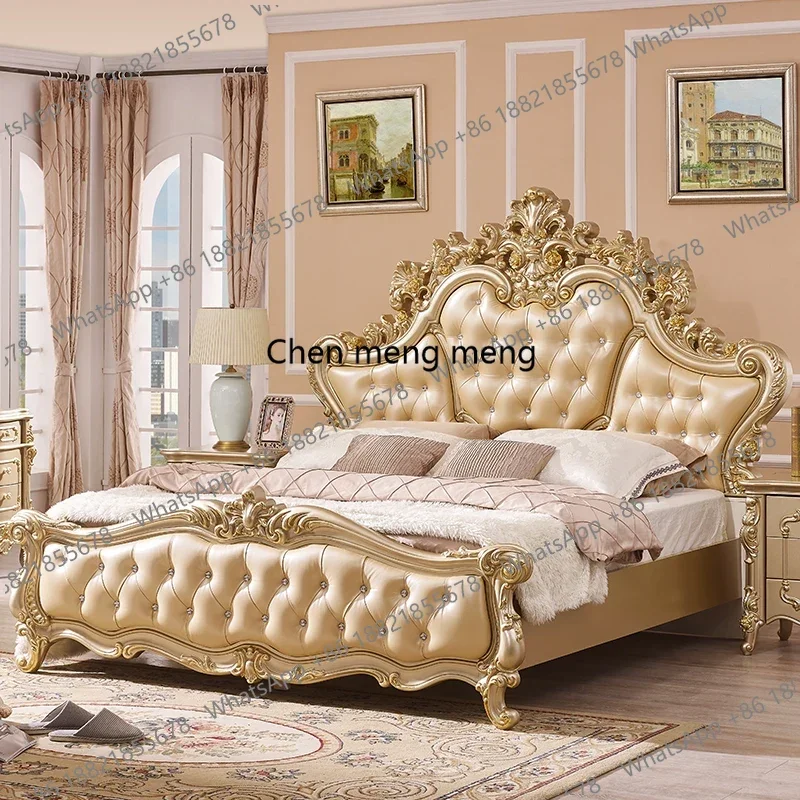 

Кожаная двуспальная кровать из золотого дерева, элегантная европейская супружеская роскошная вилла, кровати для хранения королевы, современная мебель для спальни Cama De Casal