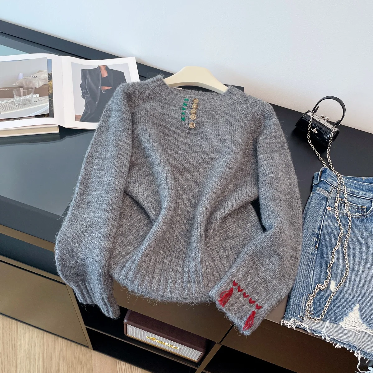 المرأة المشمش الخامس الرقبة متماسكة البلوز سترة 2000s خمر الكورية نمط طويلة الأكمام دافئ سترة الكشمير المعنقة للنساء الملابس 2025 #4