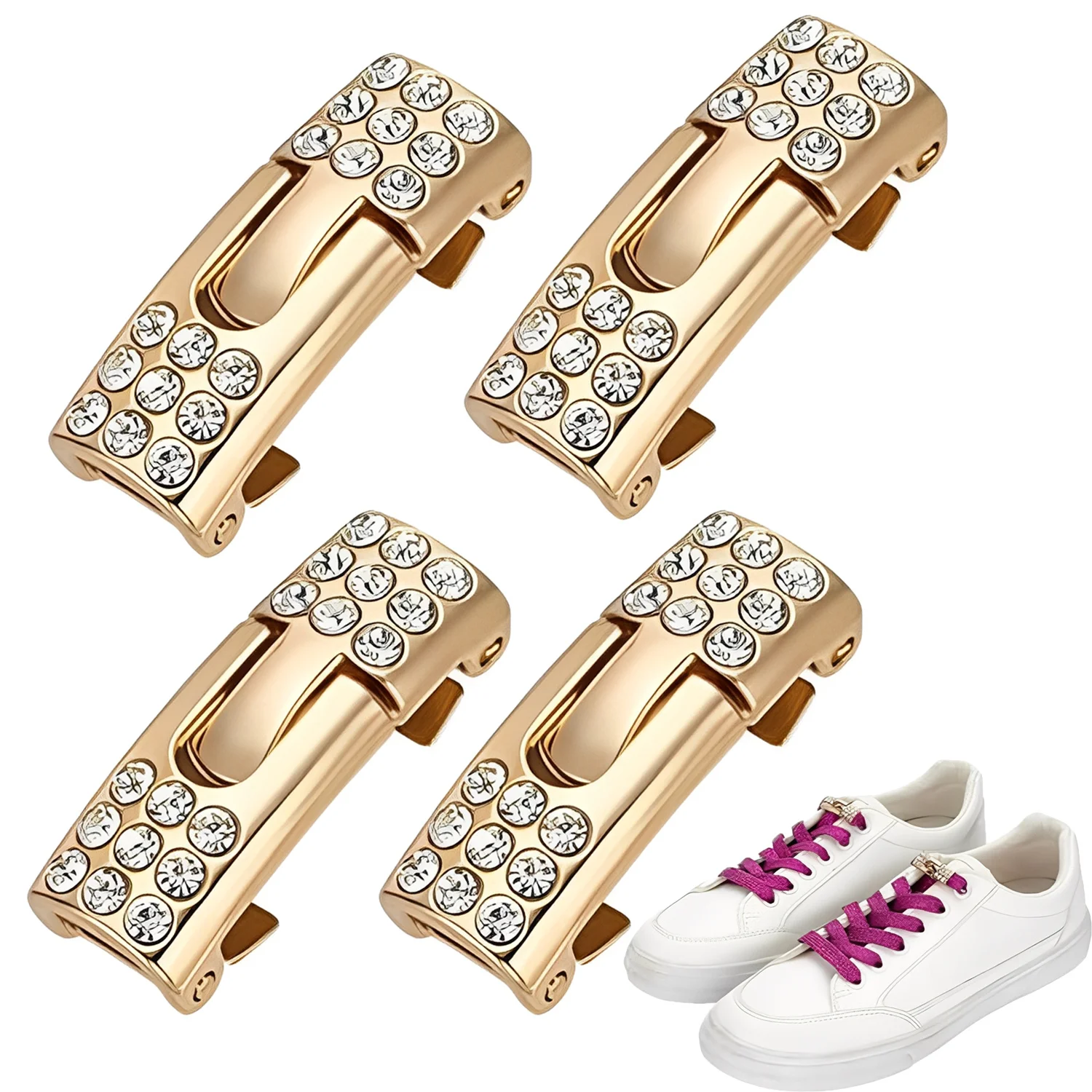 2 Pairs Rhinestone Lock Shoe Buckles, Laceless, No Tie, Suitable For Women'S Casual And Athletic Sneakers, Formal Shoes