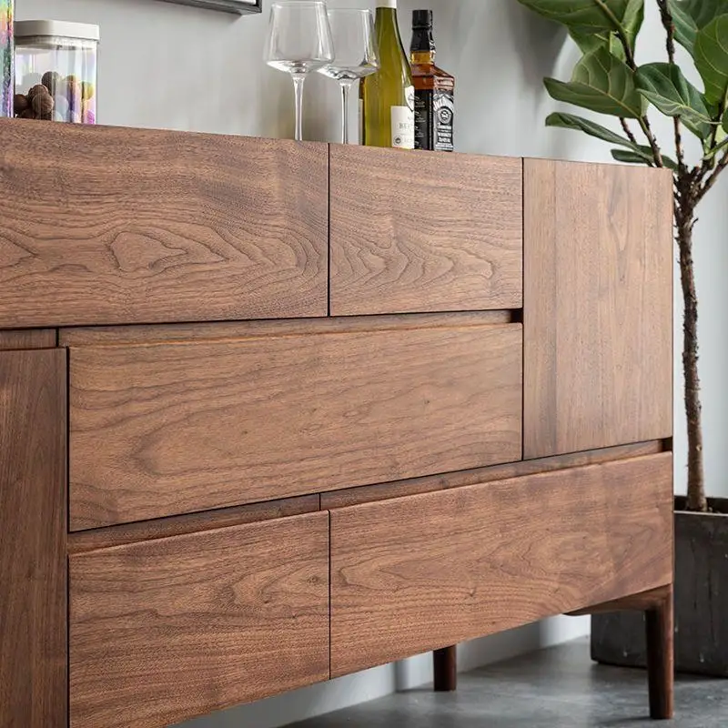 Edge integration Nordic Japanese living room light luxury solid wood locker wine cabinet simple modern storage tea 3