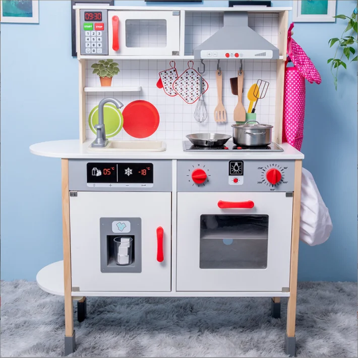 Montessori Realistic Wooden Kitchen Play Set for Preschoolers-Safe Learning Food Toys Detachable Utensils Cooking Sound