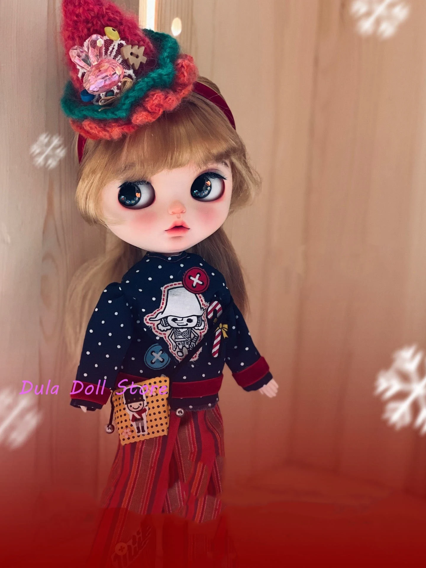 Dula pop kostuum Blythe 2025 rode kerstmuts gestreepte broek schattige babykleertjes set ob24 ob22 Azone Licca 1/6 Bjd pop accessoires