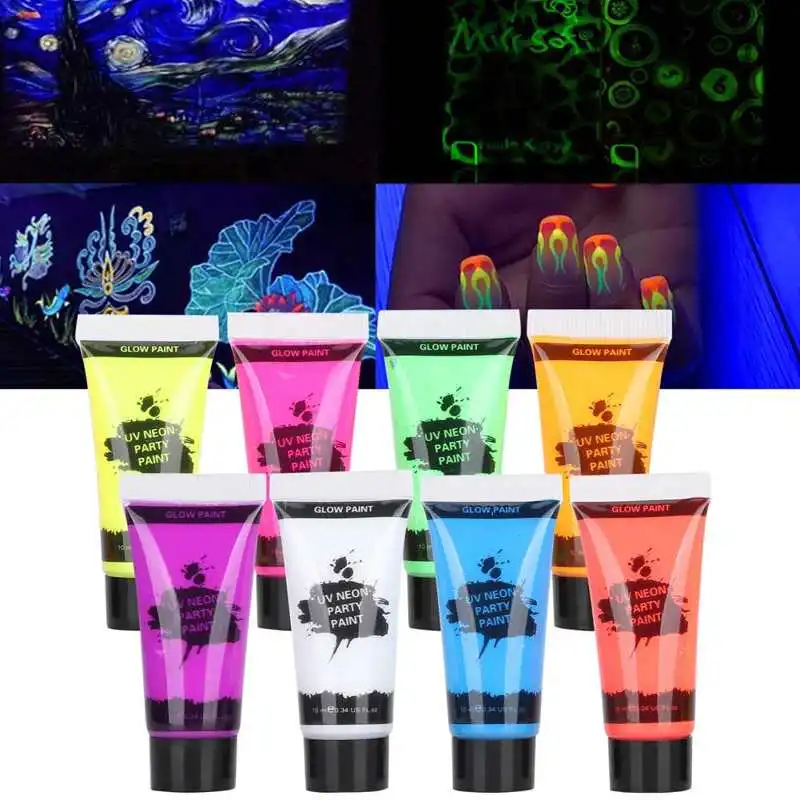 8pcs 10g Body Art Paint  flesh light kids face MAKEUP Fluorescent Party Halloween Cosplay shied color UV Glow Paint wholesale