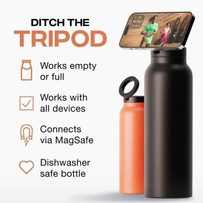 24-Unzen-isolierte Sportwasserflasche aus Edelstahl mit Strohhalm, isolierter Wasserbecher für den Außenbereich mit magnetischer Telefonhalter-Thermoskanne