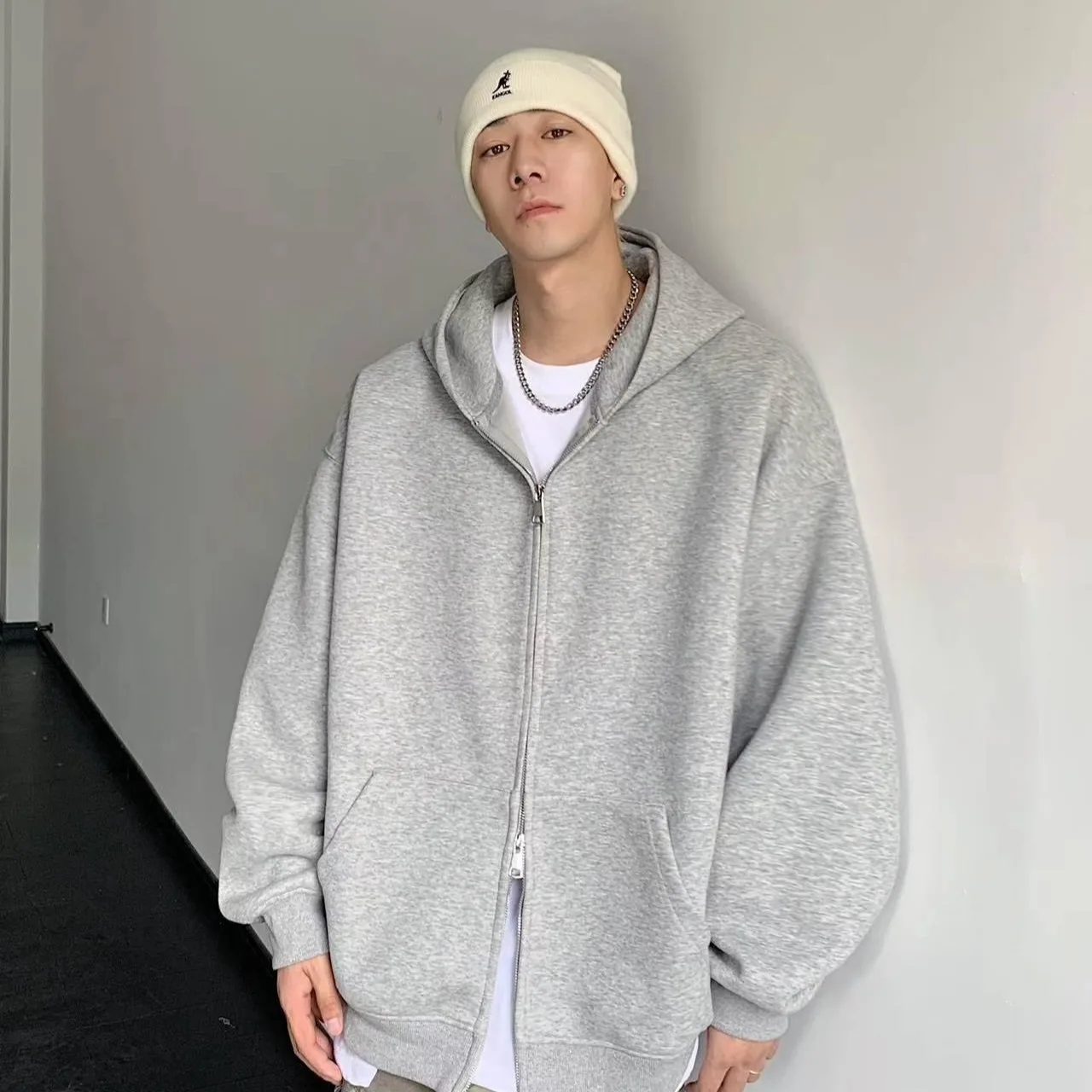 

Women Hoodies 2025 Autumn New Unisex Heavyweight Cardigan Hoodie Solid Color Loose Fit Trendy Casual Hooded Sweatshirt