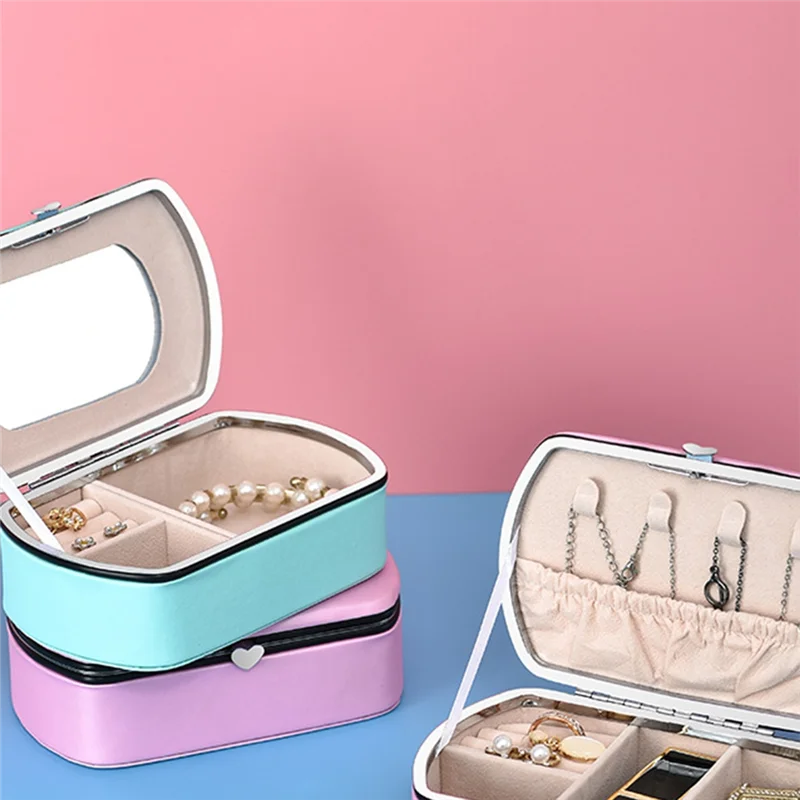 

Portable Jewelry Storage Box Travel Organizer Jewelry Case Pink