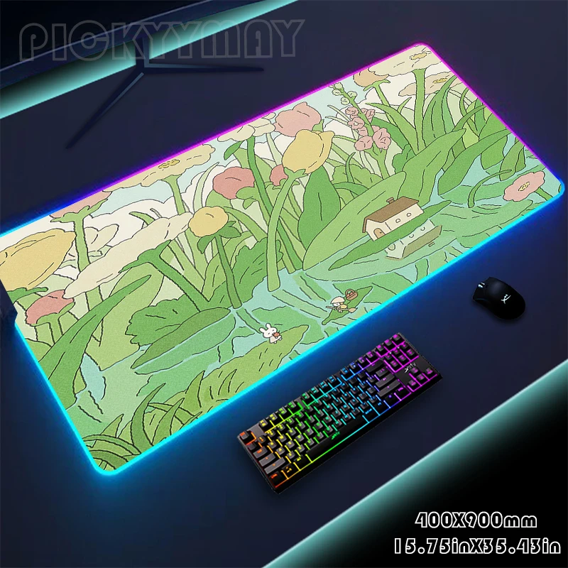 Mousepads Cute Plant Large RGB Mouse Pad Gaming Mousepad LED Mouse Mat Gamer Desk Mats Rubber Table Rug With Backlit Desk Pads