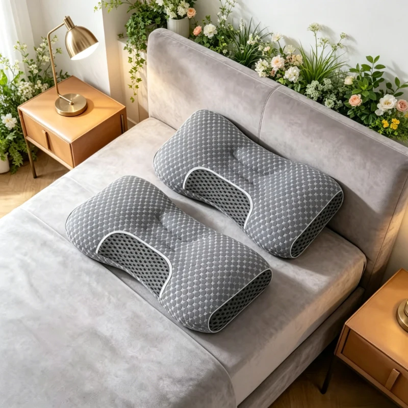 1/2 Stück ergonomische Nackenkissen, grau-weiß optional, 3 Höhen erhältlich, ganzjähriges Nackenstützkissen, perfektes Geschenk