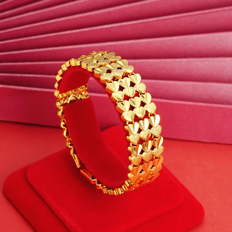 

Браслет унисекс с пряжкой Love, золото 24 карата, AU999 | Заплетенные пряжки в форме сердца с гравировкой «Любовь/Сердце», символ романтической пары.