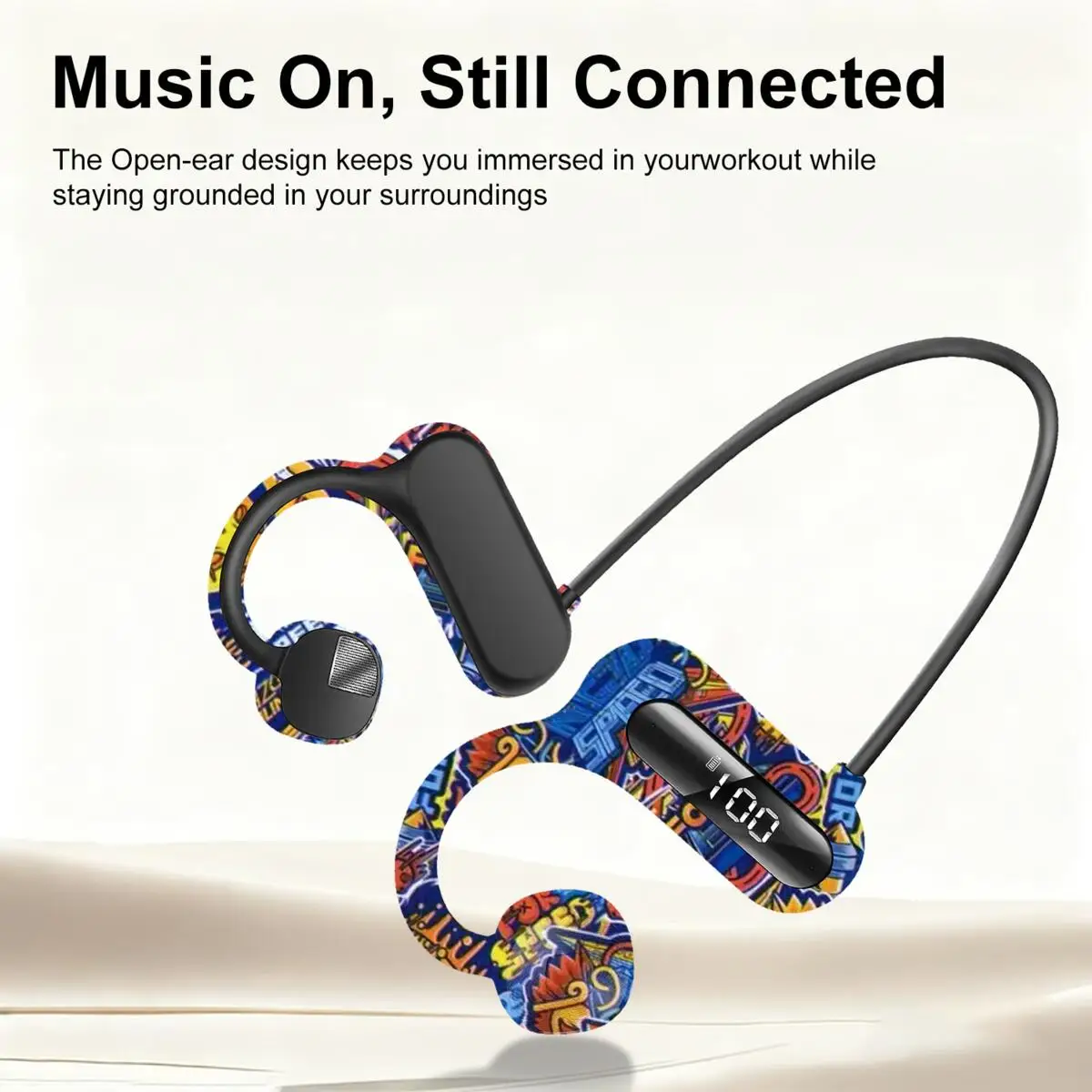 

New Fashion Graffiti Air Conduction Neckband Earphone Waterproof 360° Bending Ultra Long Battery Life for Running Swimming Music