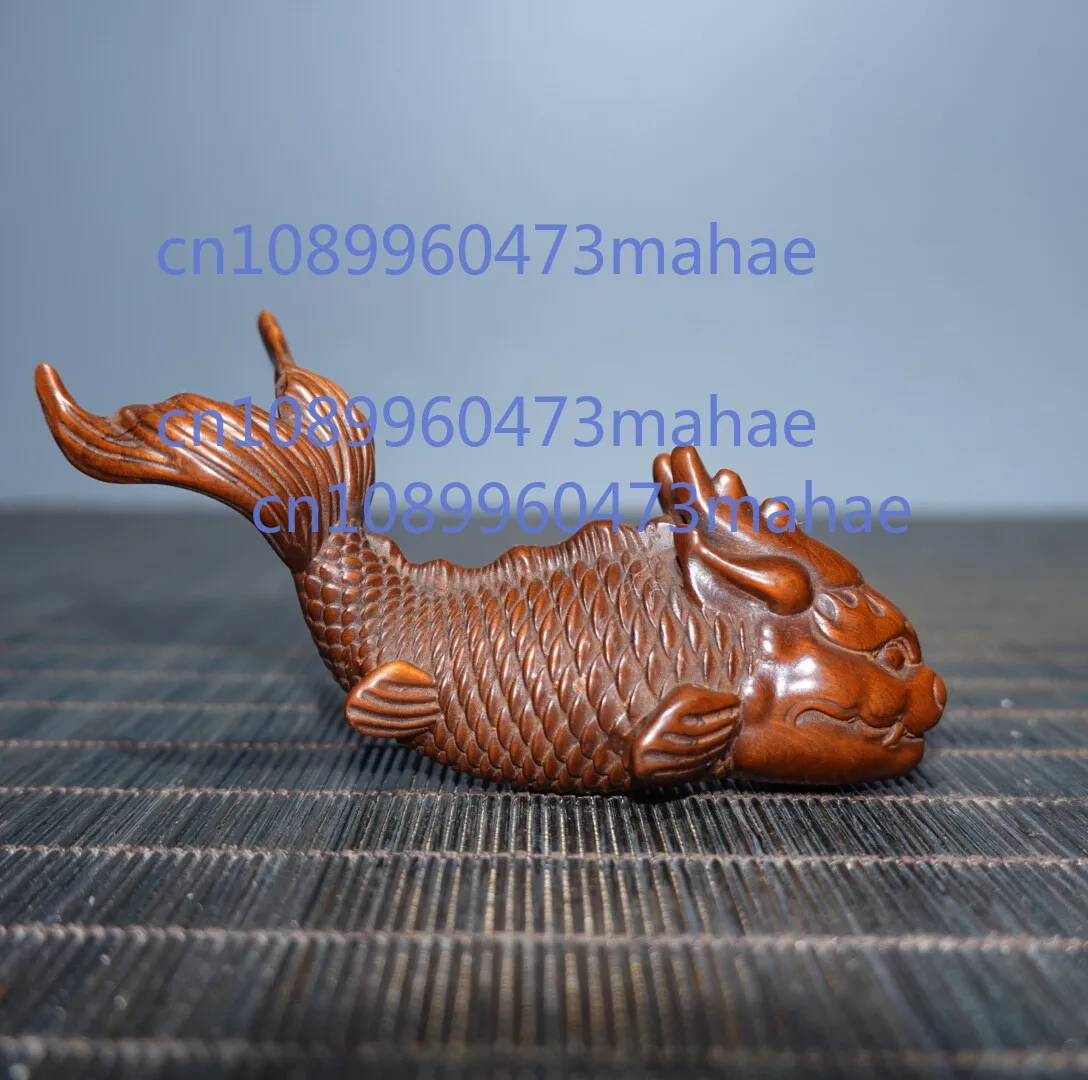 

Коллекция китайских винтажных самшитовых резных статуй рыбы-дракона, фигурки, хорошее искусство