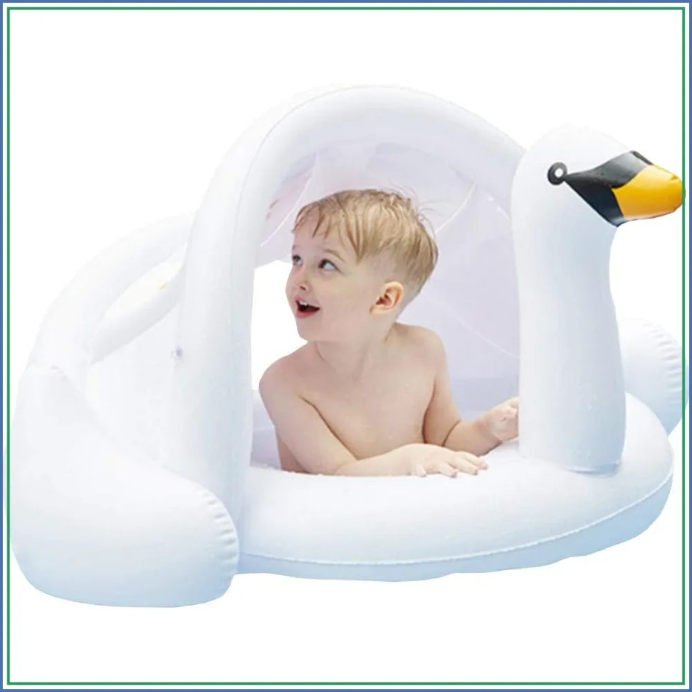 Flotador de Piscina para Bebés con Forma de Flamenco Rosa y Toldo, Asiento Inflable para Exteriores para Niños Pequeños de 6 a 48 Meses
