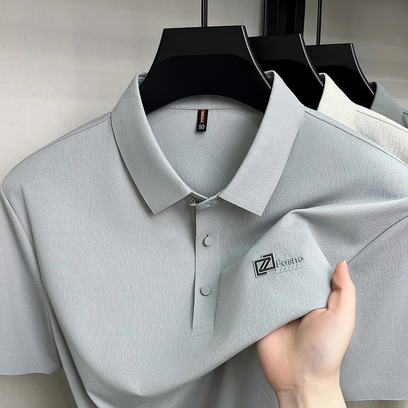 Light luxury brand short sleeve men's polo shirt ice silk breathable summer casual high-end fashion new letter embossed T-shirt