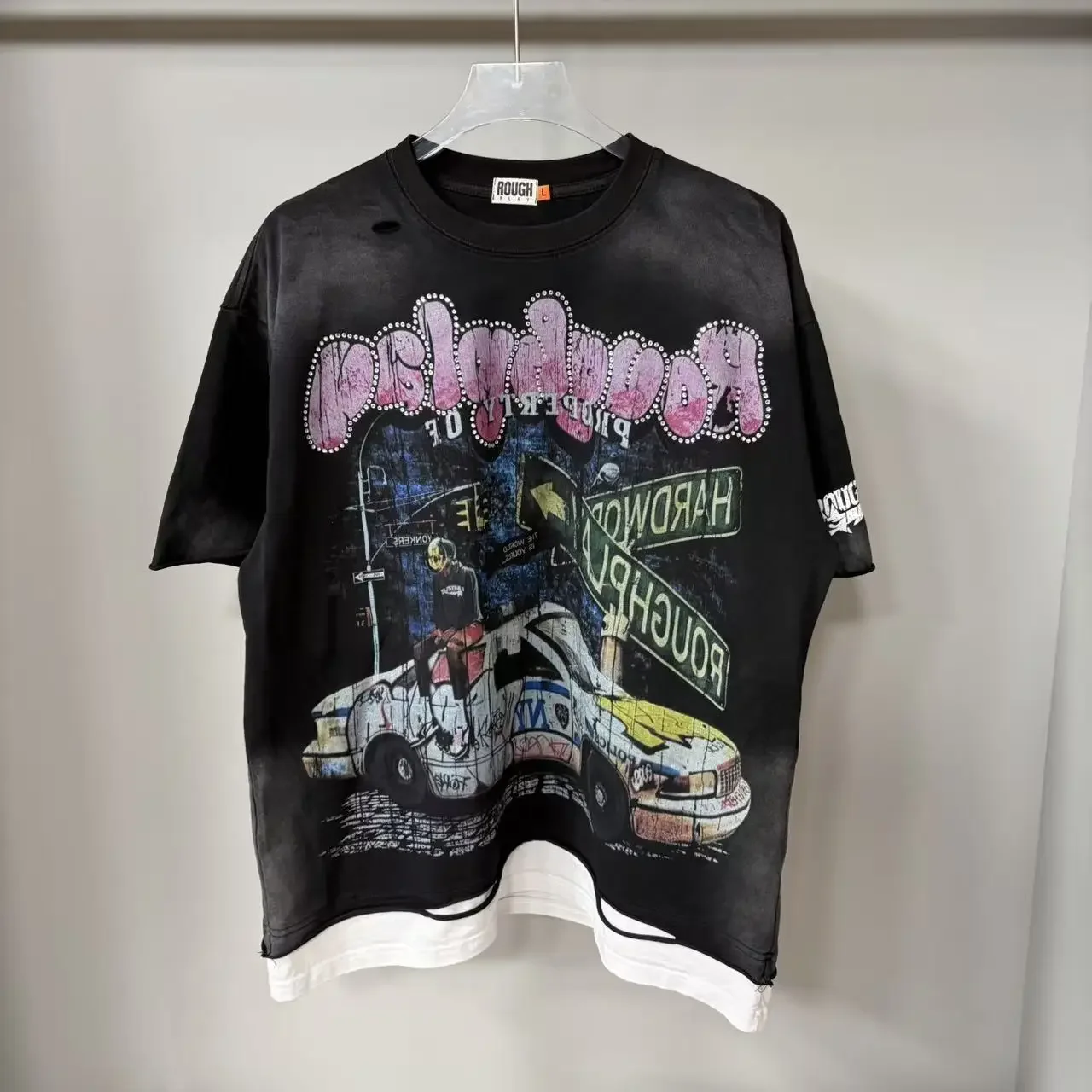 

26ss High Quality ROUGHPLAY T Shirt Street Fashion Men Women Summer Style Loose American Style Vintage Hotfix RhinestoneTee