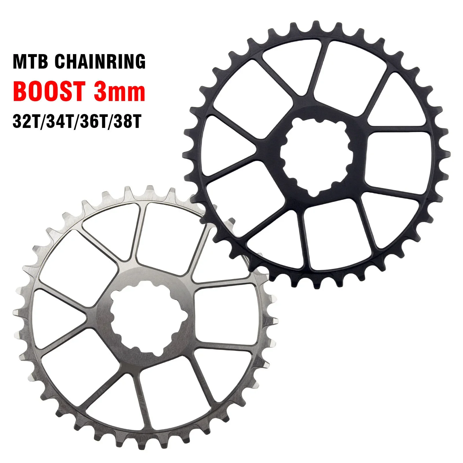 

Mountain Bike Crankset, 32/34/36/38T, Single Disc, 3mm, Positive and Negative Crankset, GXP Sprocket, 8-11s Compatible