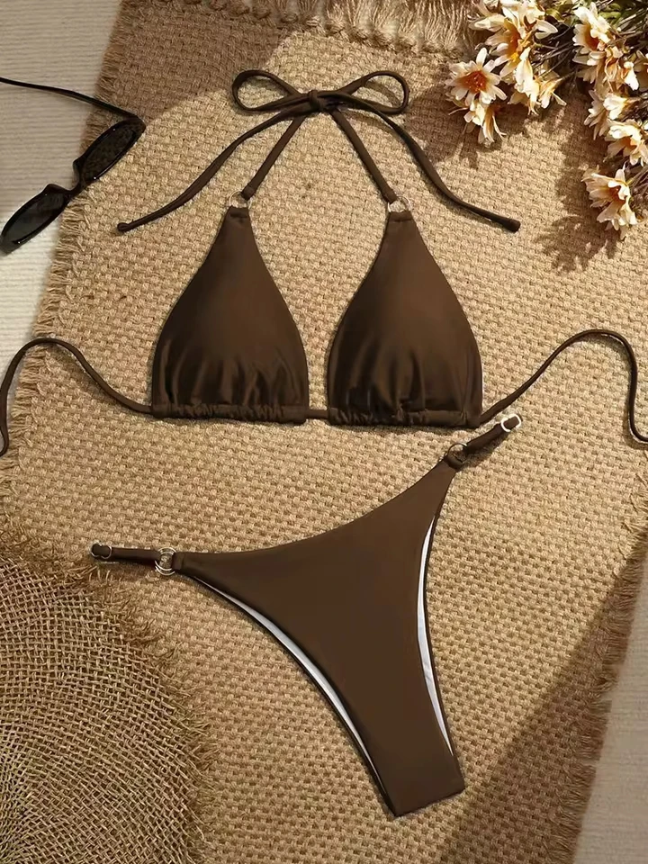 

Vzvn Fashion Sexy Solid Lace Up Bikini Women Split Swimsuit Beach Brazil Bikini 2026 New All Season Backless Bikinis 2 Piece Set