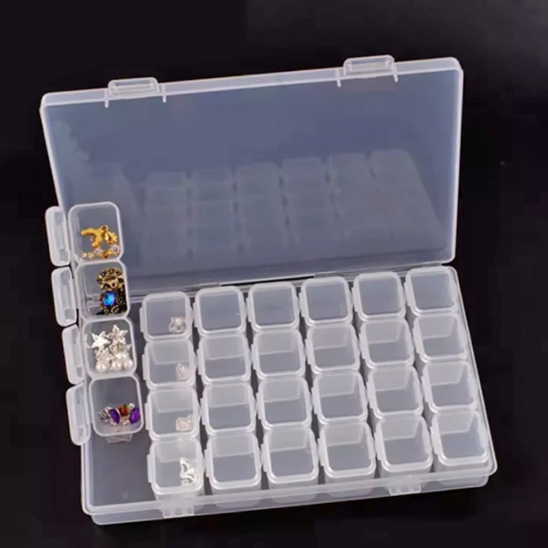 1PC 28/56Girds Clear Storage Box Square Compartment Organizers Plastic Storage Beads Jewelry Case Home Goods Storage Container