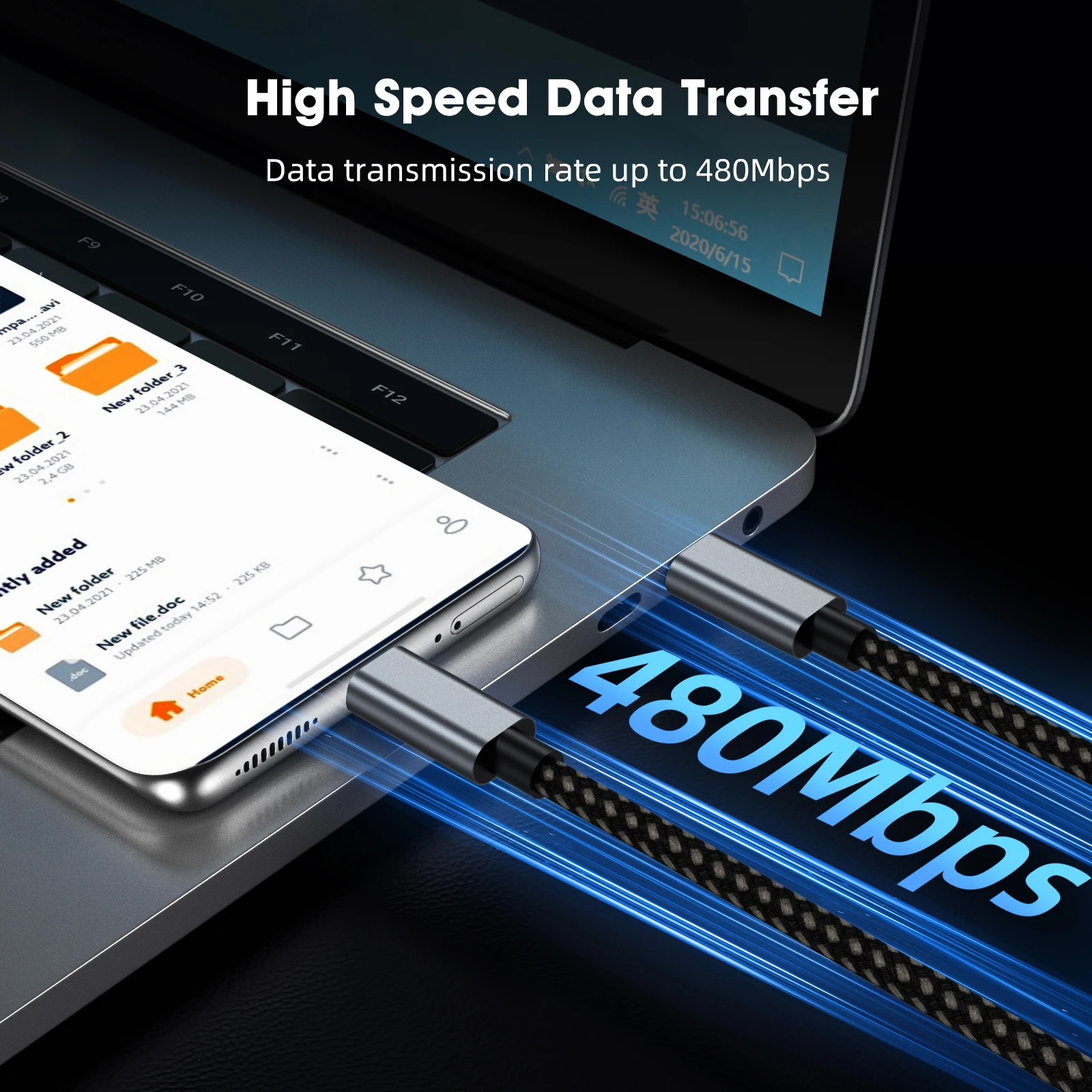 كابل 100 وات من النوع C 2.0 - USB C إلى النوع C، شحن سريع مزدوج الإخراج ونقل البيانات، تصميم متين مضفر من النايلون #3