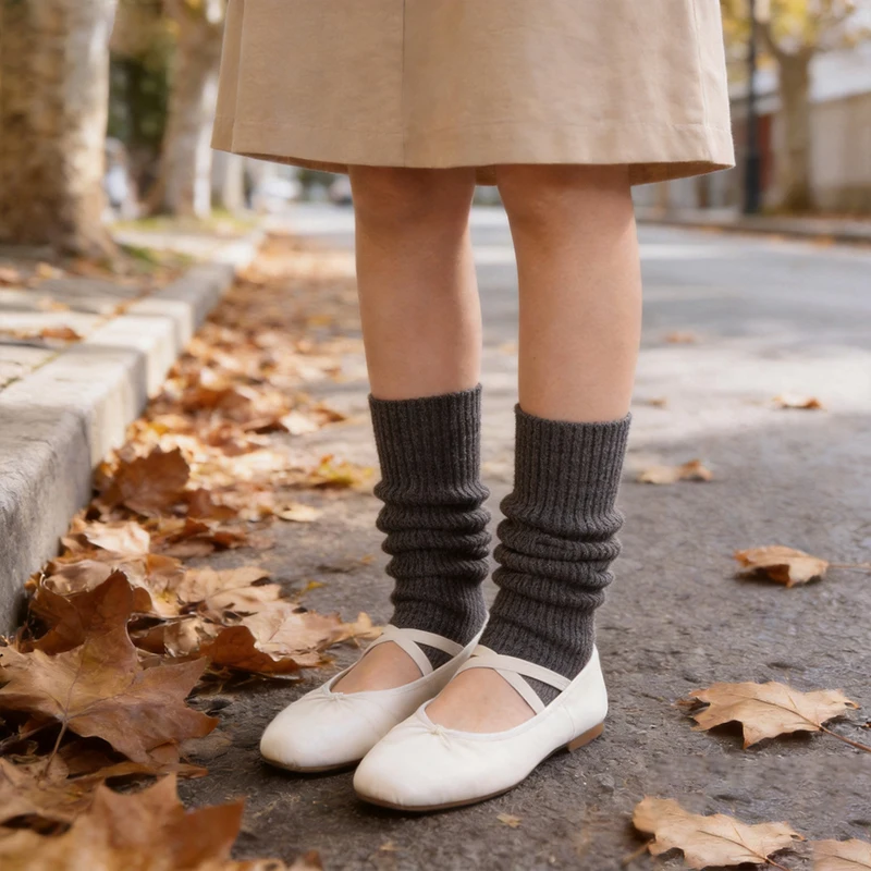 54cm Cashmere Simple Ballet Style Sock 2026 Solid Color Mid-calf Calf Socks Sun Protection Stepping on Feet JK Stockings