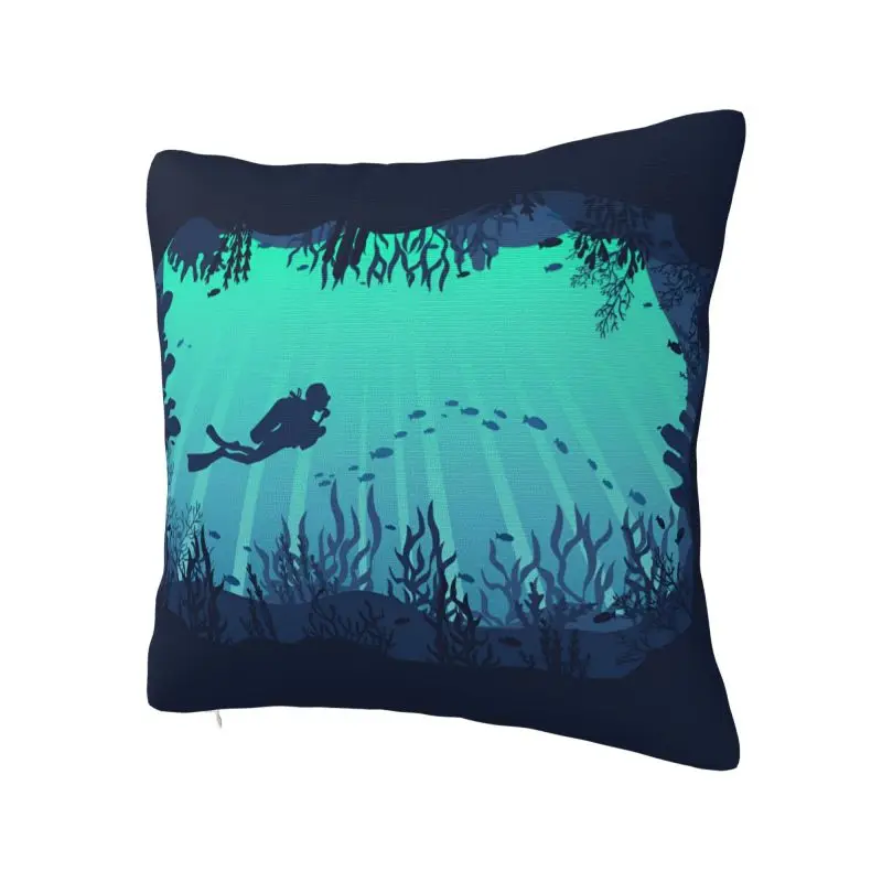 Deep Sea Caveran Diver Cushion Covers 60x60cm Soft Scuba Diving Throw Pillow Case for Sofa Square Pillowcase Home Decorative