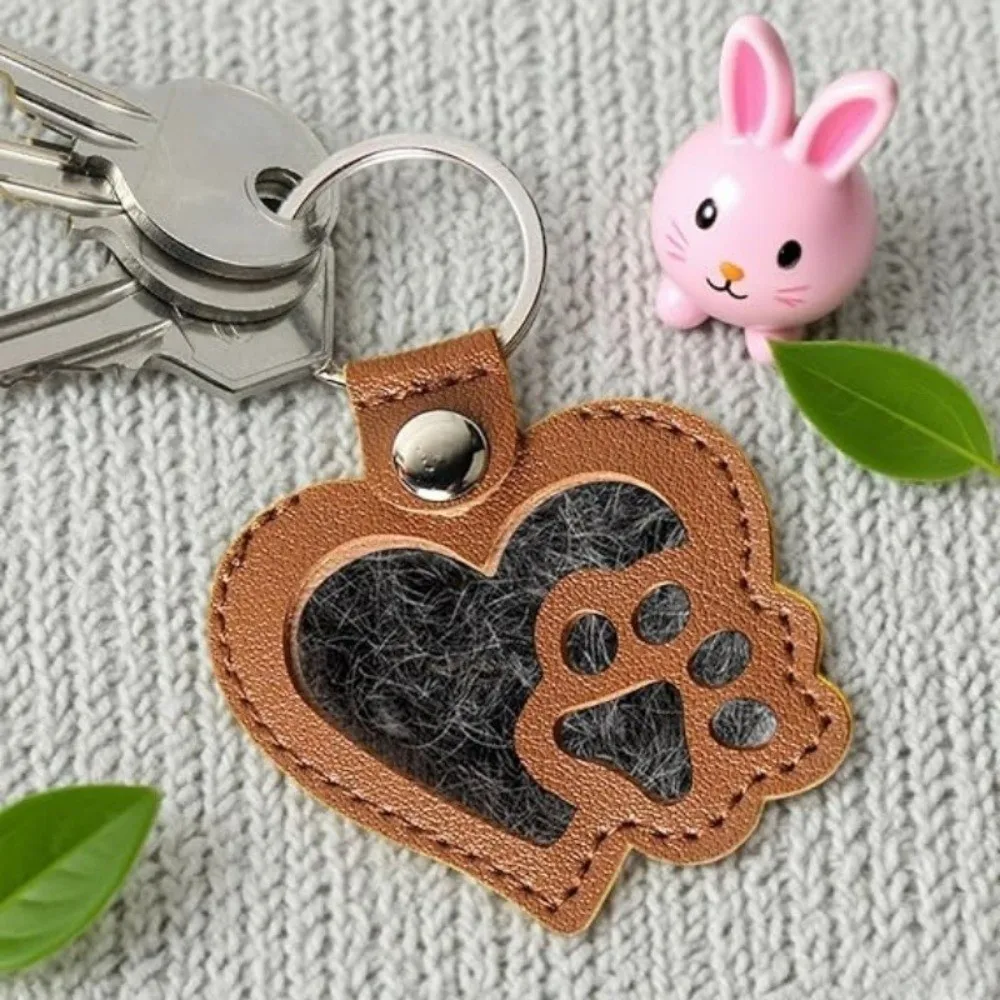 Sac de rangement pour poils d'animaux en forme de cœur en cuir PU, porte-clés commémoratif DIY, pendentif patte de chien scellé et portable, accessoire pour sac à dos