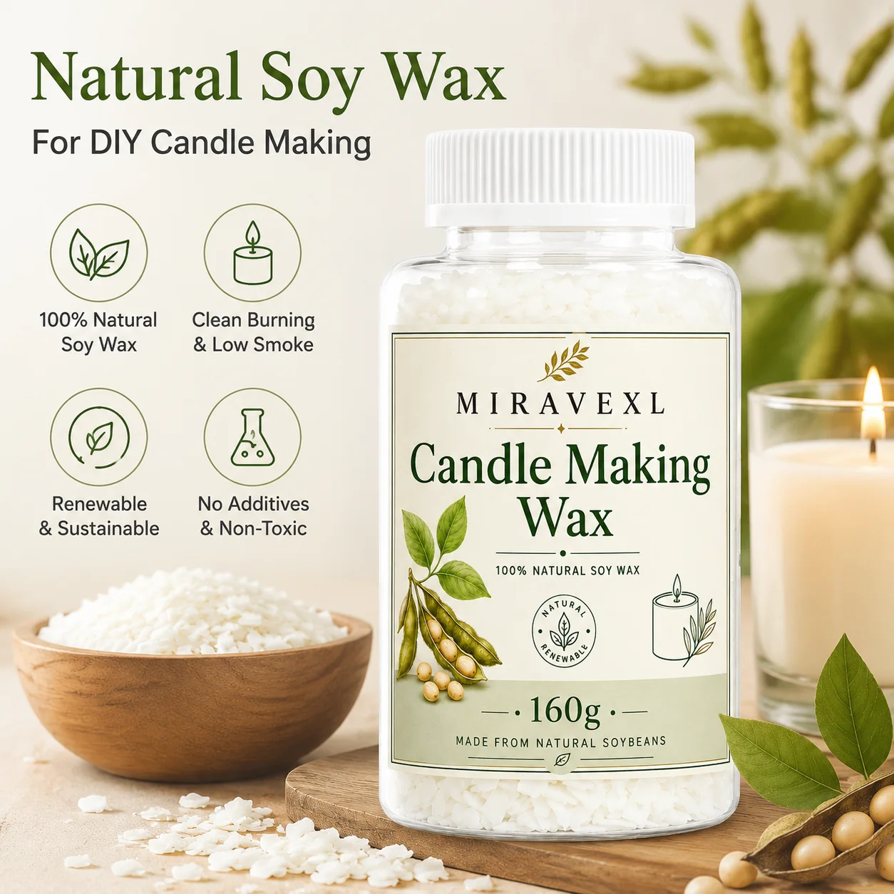 Cire de soja MIRAVEXL 160g ou  - Soy Wax Flake avis et prix