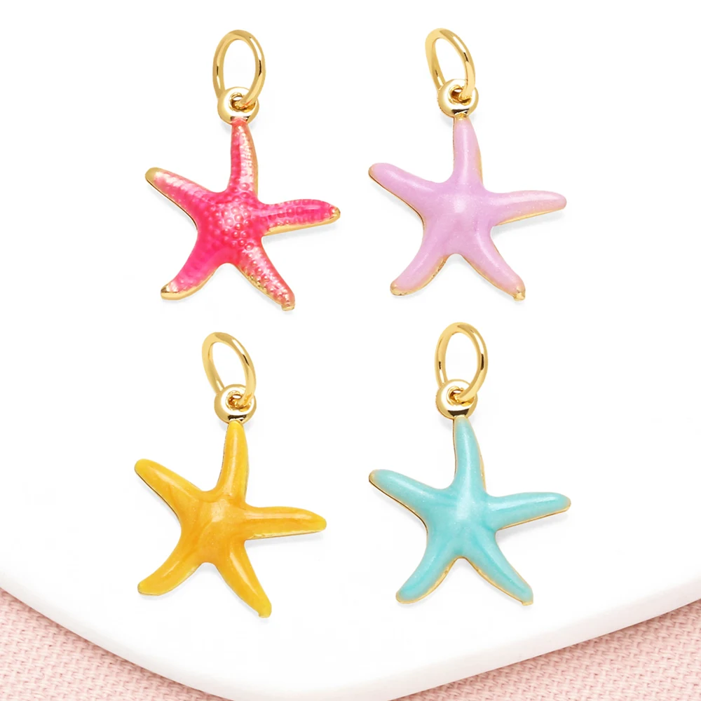 OCESRIO Trendy Multicolor Enamel Seastar Charms for Bracelet Copper Gold Plated Fishstar Handmade Keychain Purse Charm chma457