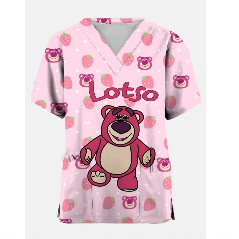 

Nurse Uniforms Women Veterinary Scrub Top Lab Coat Disney LOSTO T-shirt V-neck Short Sleeved Shirt Modern Medical Uniforms Women